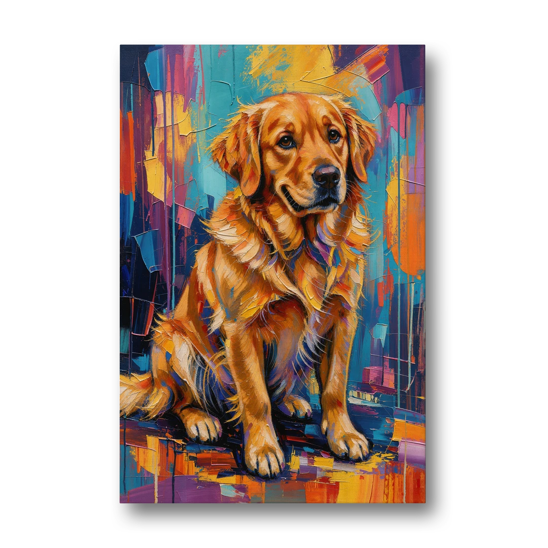 Colorful Golden Retriever Portrait - Canvas Wall Art - Front