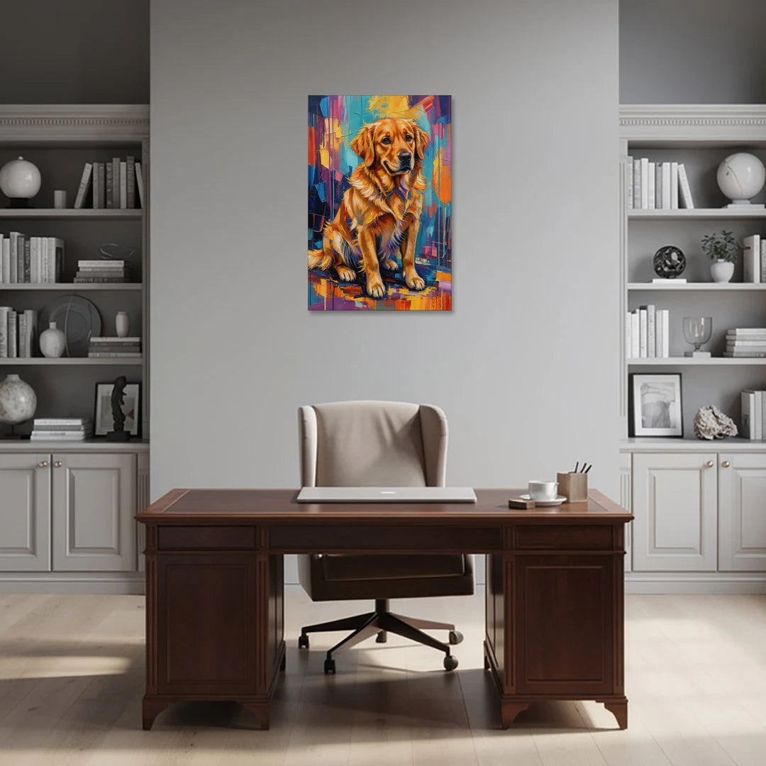 Colorful Golden Retriever Portrait - Canvas Wall Art - Office - 24x36