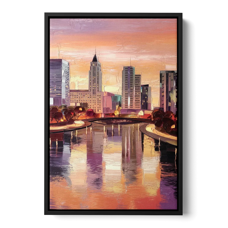 Columbus Cityscape Reflection Front - Black Canvas Wall Art