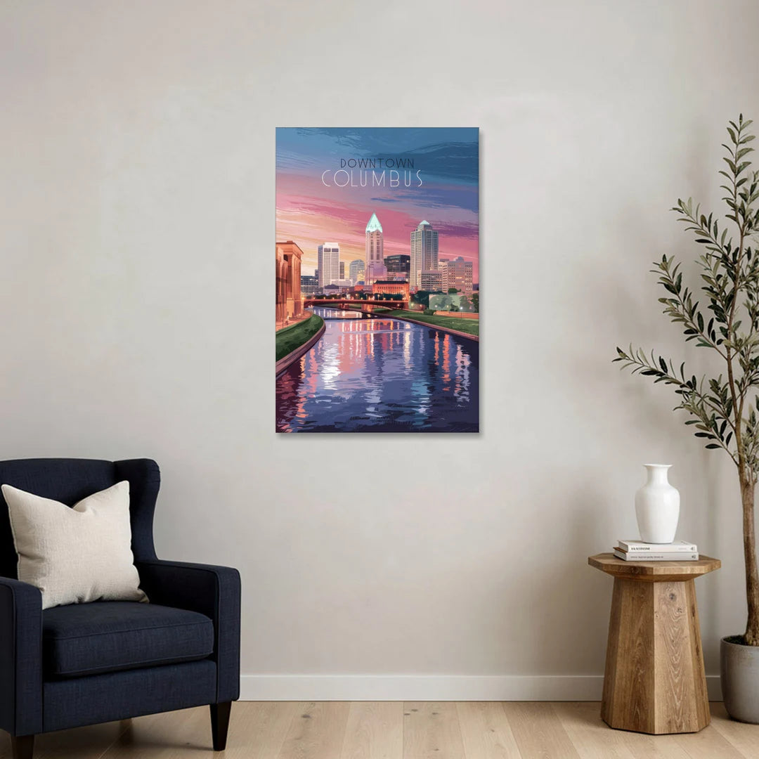 Columbus Downtown Panorama - Canvas Wall Art - Sofa - 24x36