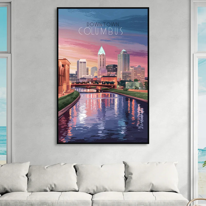 Columbus Downtown Panorama Sitting Room - Black Canvas Wall Art