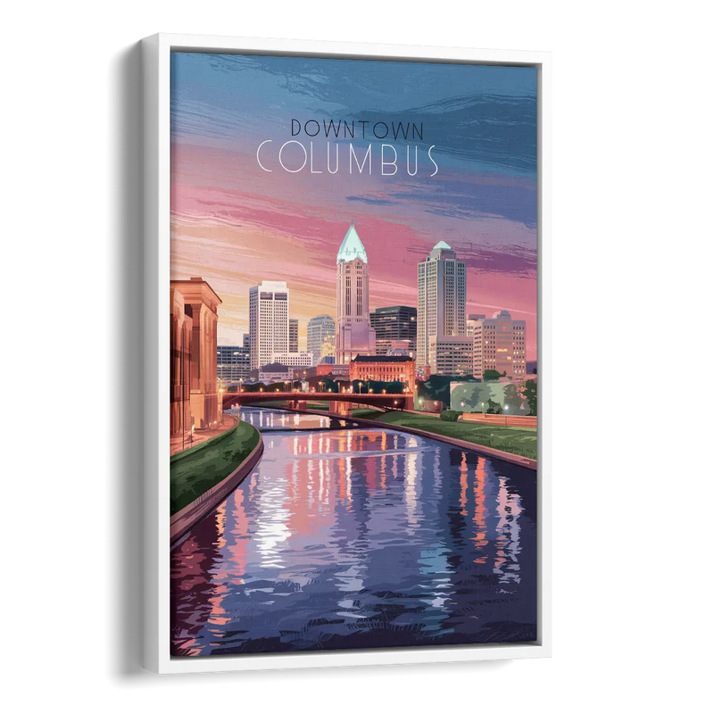 Columbus Downtown Panorama Side - White Canvas Wall Art