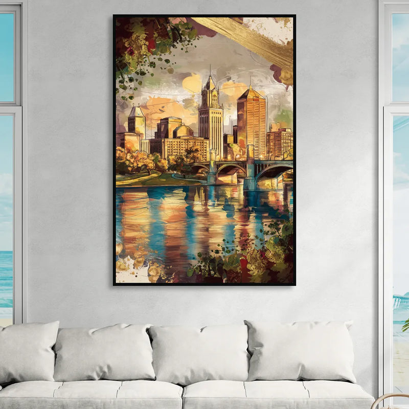 Columbus Historic Landmarks Living Room - Black Canvas Wall Art