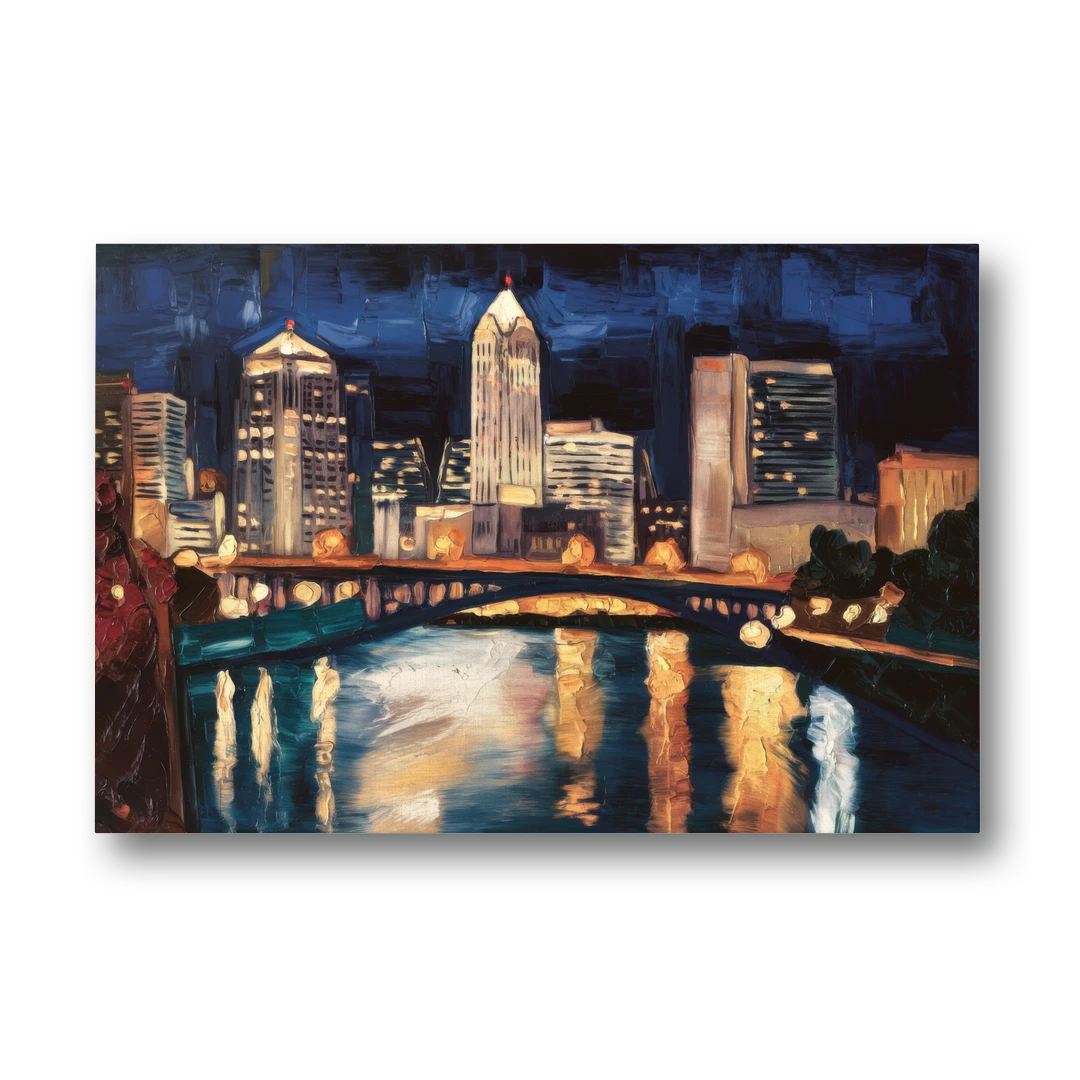 Columbus Nighttime Skyline - Canvas Wall Art - Front