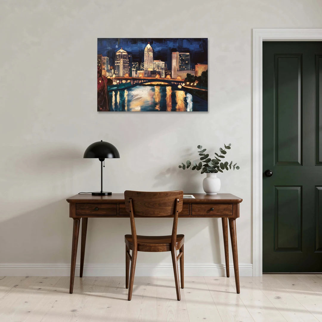 Columbus Nighttime Skyline - Canvas Wall Art - Office - 36x24
