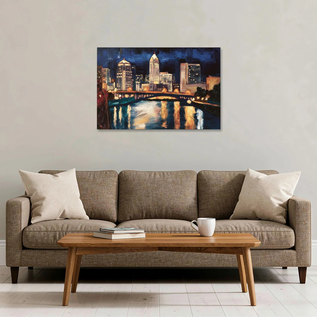 Columbus Nighttime Skyline - Canvas Wall Art - Sofa - 36x24