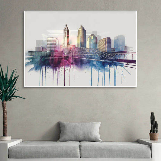 Columbus Ohio Skyline Living Room - White Canvas Wall Art