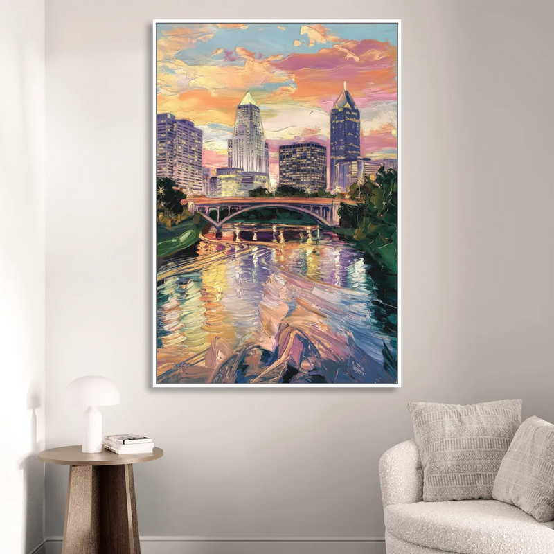 Columbus Scioto River View Living Room - White Canvas Wall Art