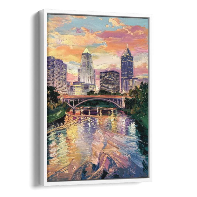 Columbus Scioto River View Side - White Canvas Wall Art