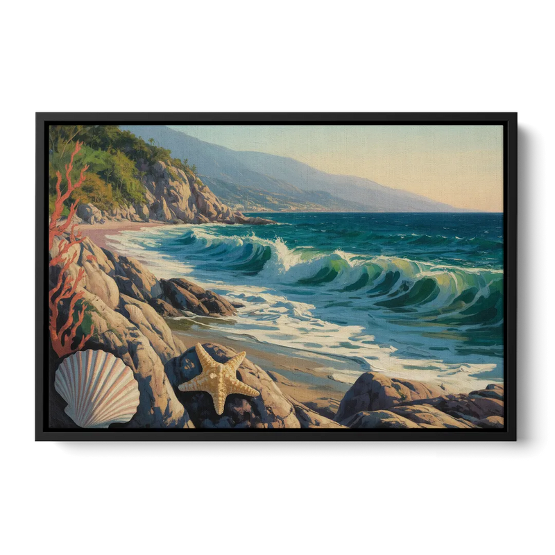 Conchas Chinas Coastline Front - Black Canvas Wall Art
