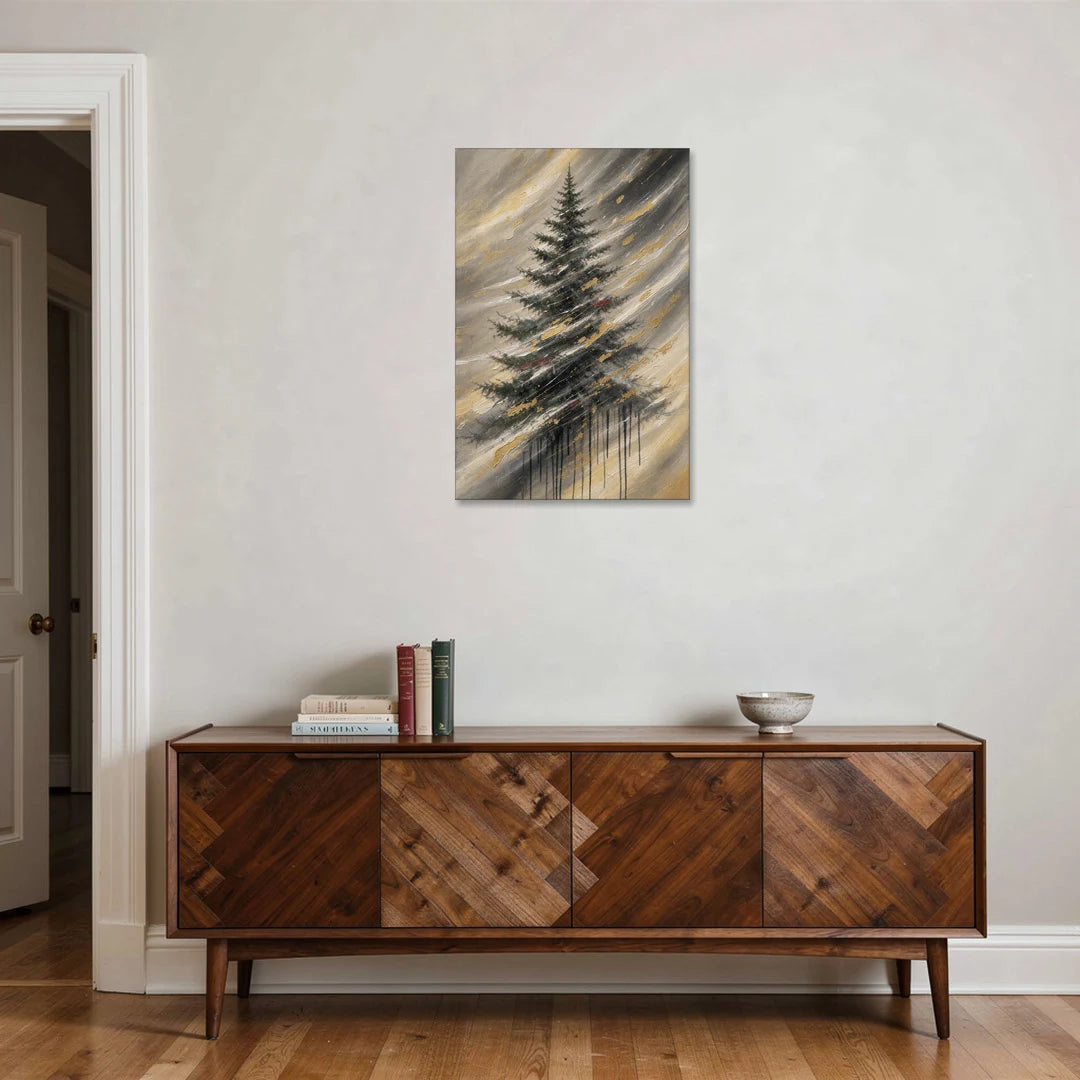 Contemporary Christmas Winter Tree in a Gold Blizzard - Canvas Wall Art - Coffee Table - 24x36