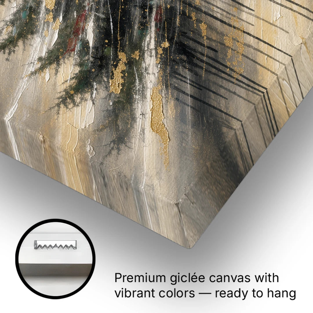 Contemporary Christmas Winter Tree in a Gold Blizzard - Canvas Wall Art - Gallery Wrap Corner