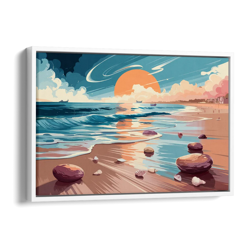 Corpus Christi Beach Sunset Side - White Canvas Wall Art