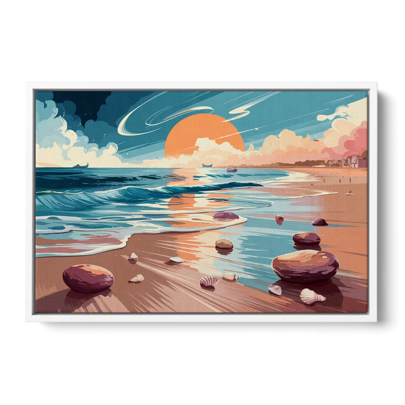 Corpus Christi Beach Sunset Front - White Canvas Wall Art