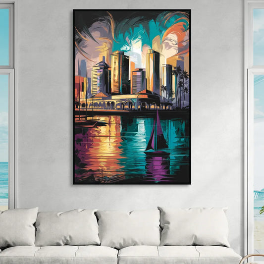 Corpus Christi Downtown Scene Living Room - Black Canvas Wall Art