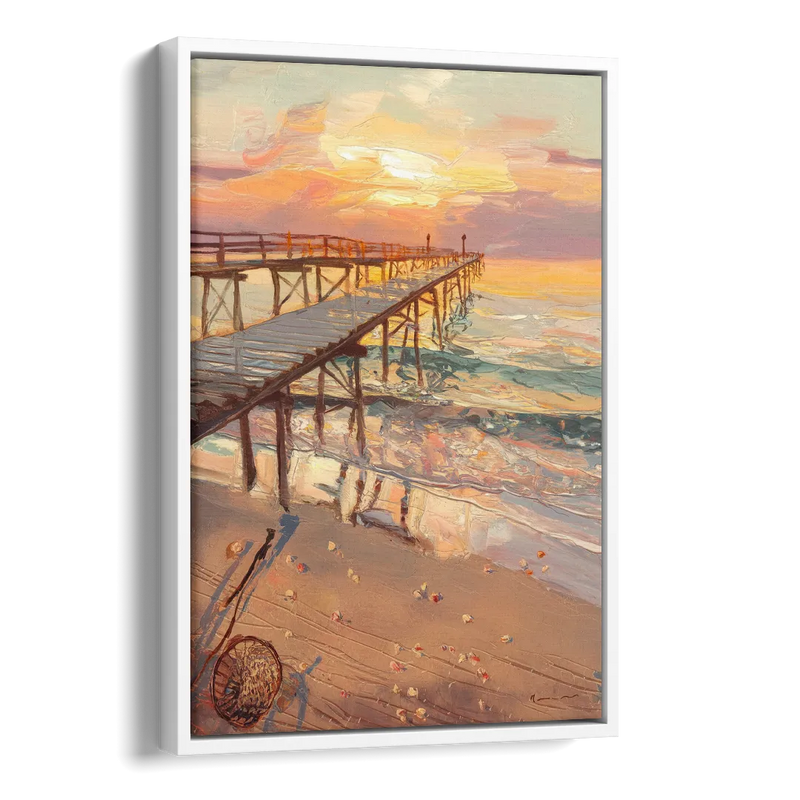 Corpus Christi Fishing Pier Side - White Canvas Wall Art
