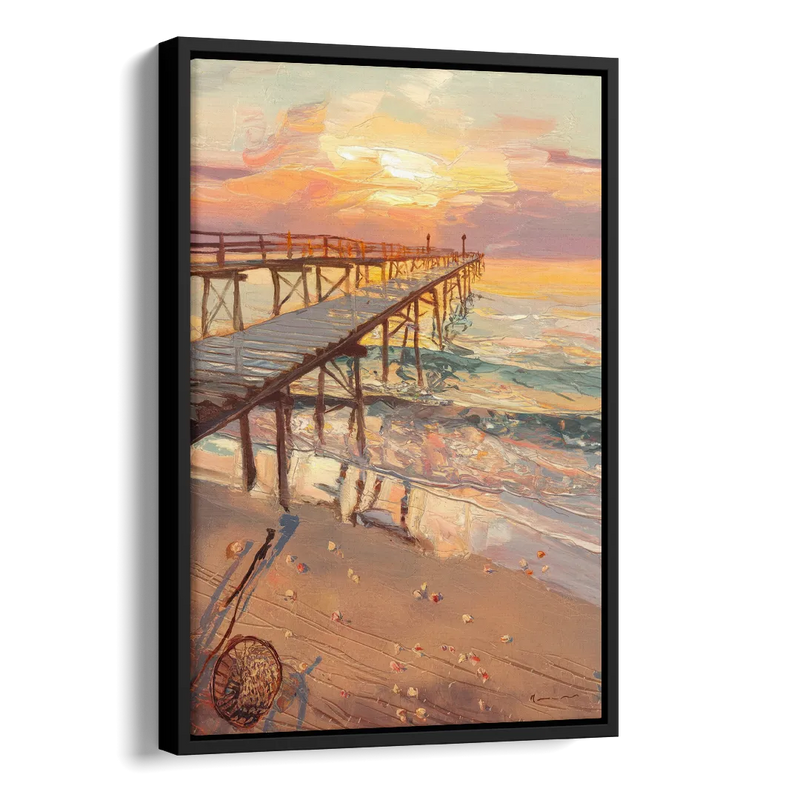 Corpus Christi Fishing Pier Side - Black Canvas Wall Art