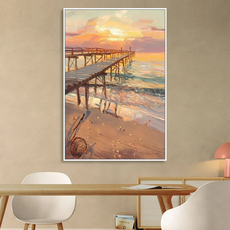 Corpus Christi Fishing Pier Sitting Room - White Canvas Wall Art