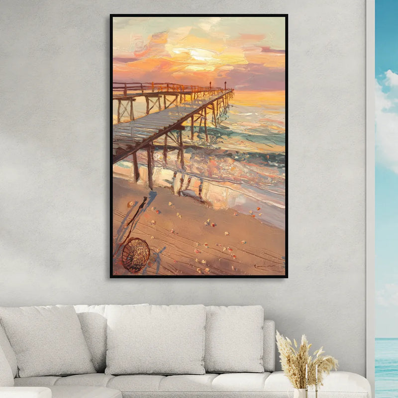 Corpus Christi Fishing Pier Sitting Room - Black Canvas Wall Art