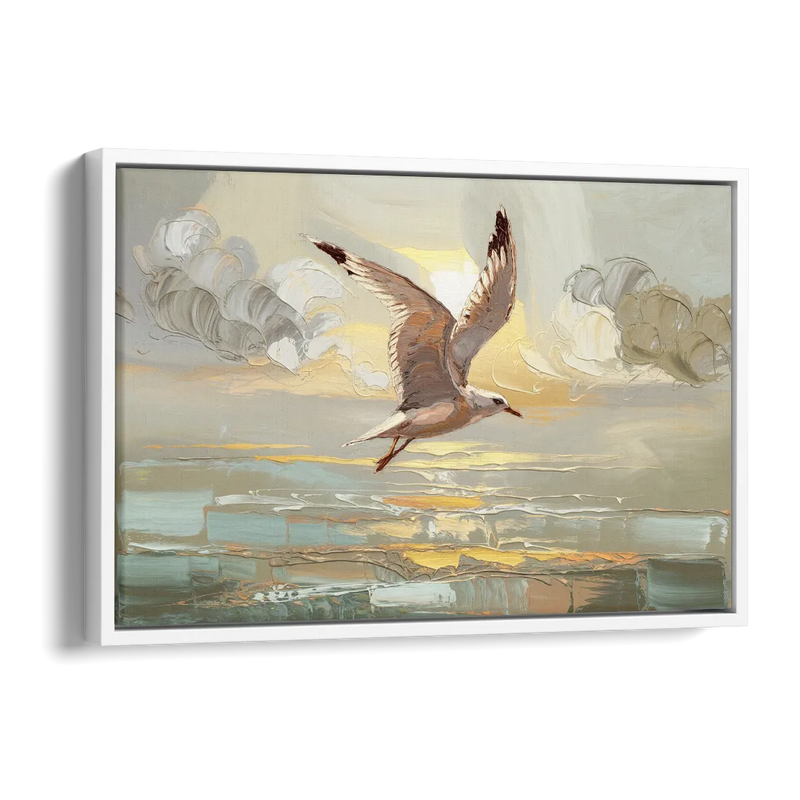 Corpus Christi Seagulls In Flight Side - White Canvas Wall Art