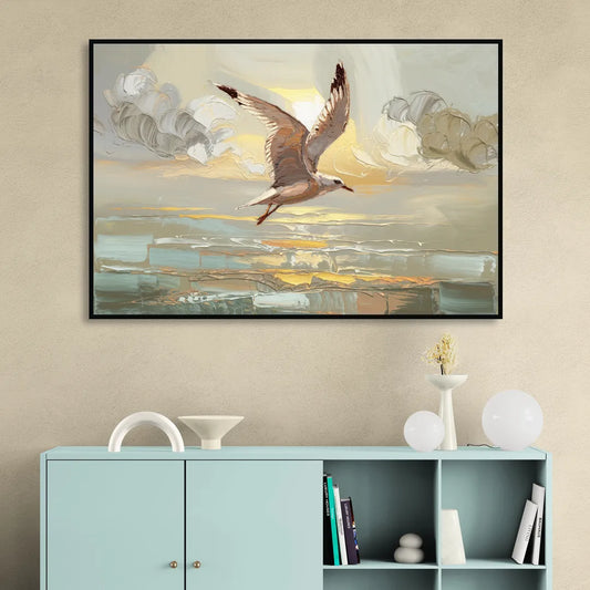 Corpus Christi Seagulls In Flight Living Room - Black Canvas Wall Art