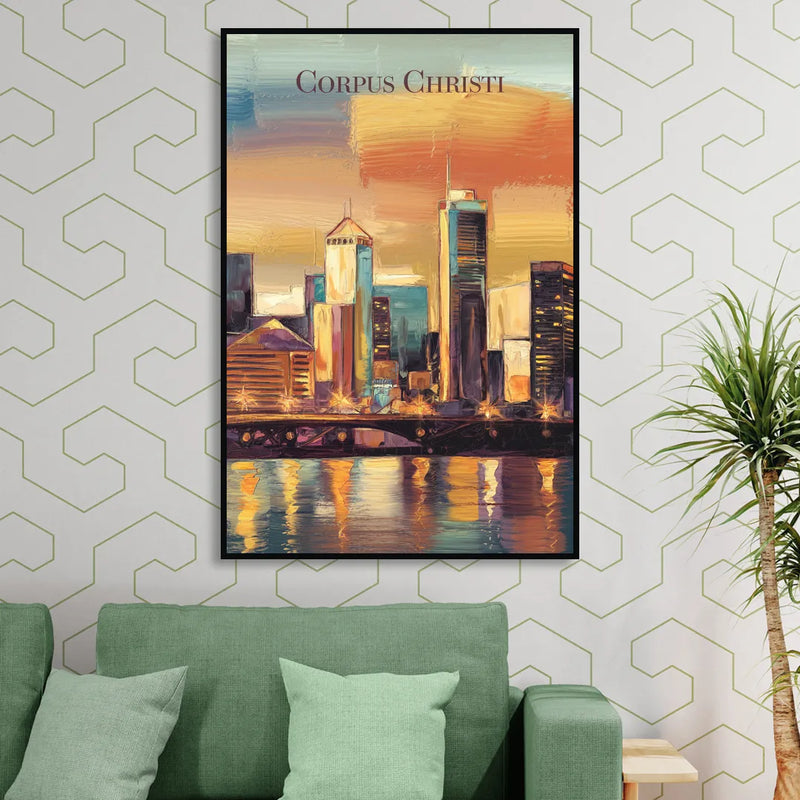 Corpus Christi Skyline View Sitting Room - Black Canvas Wall Art