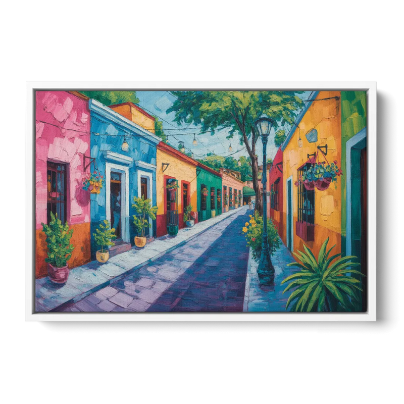 Coyoacán Colorful Streets Front - White Canvas Wall Art