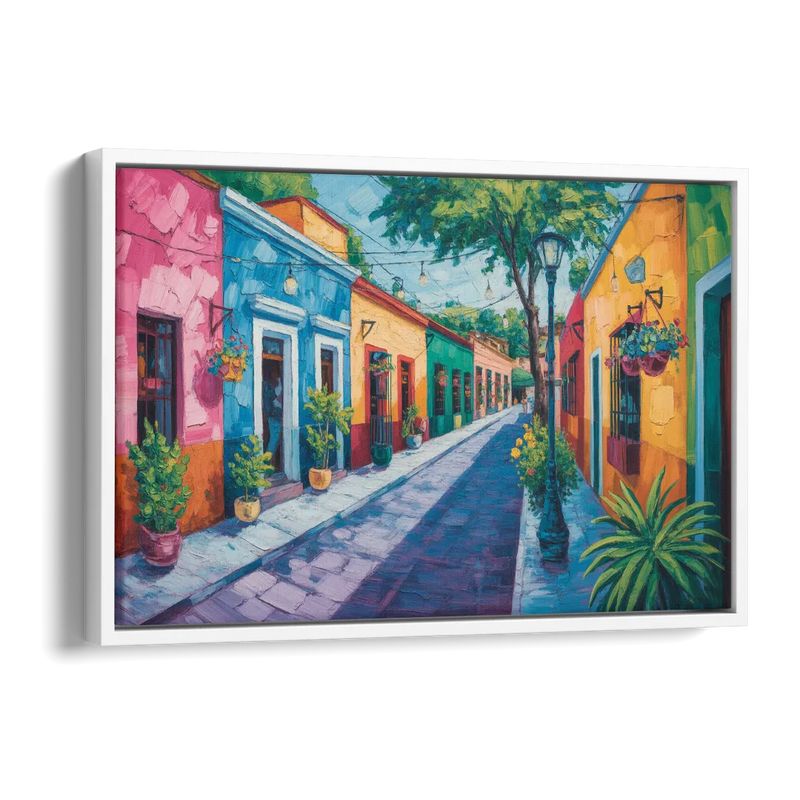 Coyoacán Colorful Streets Side - White Canvas Wall Art