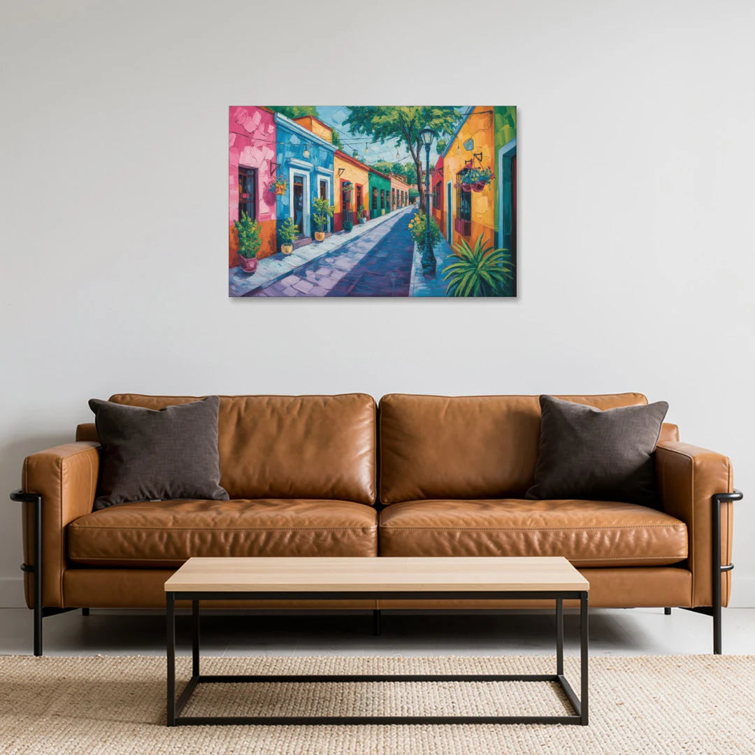 Coyoacán Colorful Streets - Canvas Wall Art - Sofa - 36x24