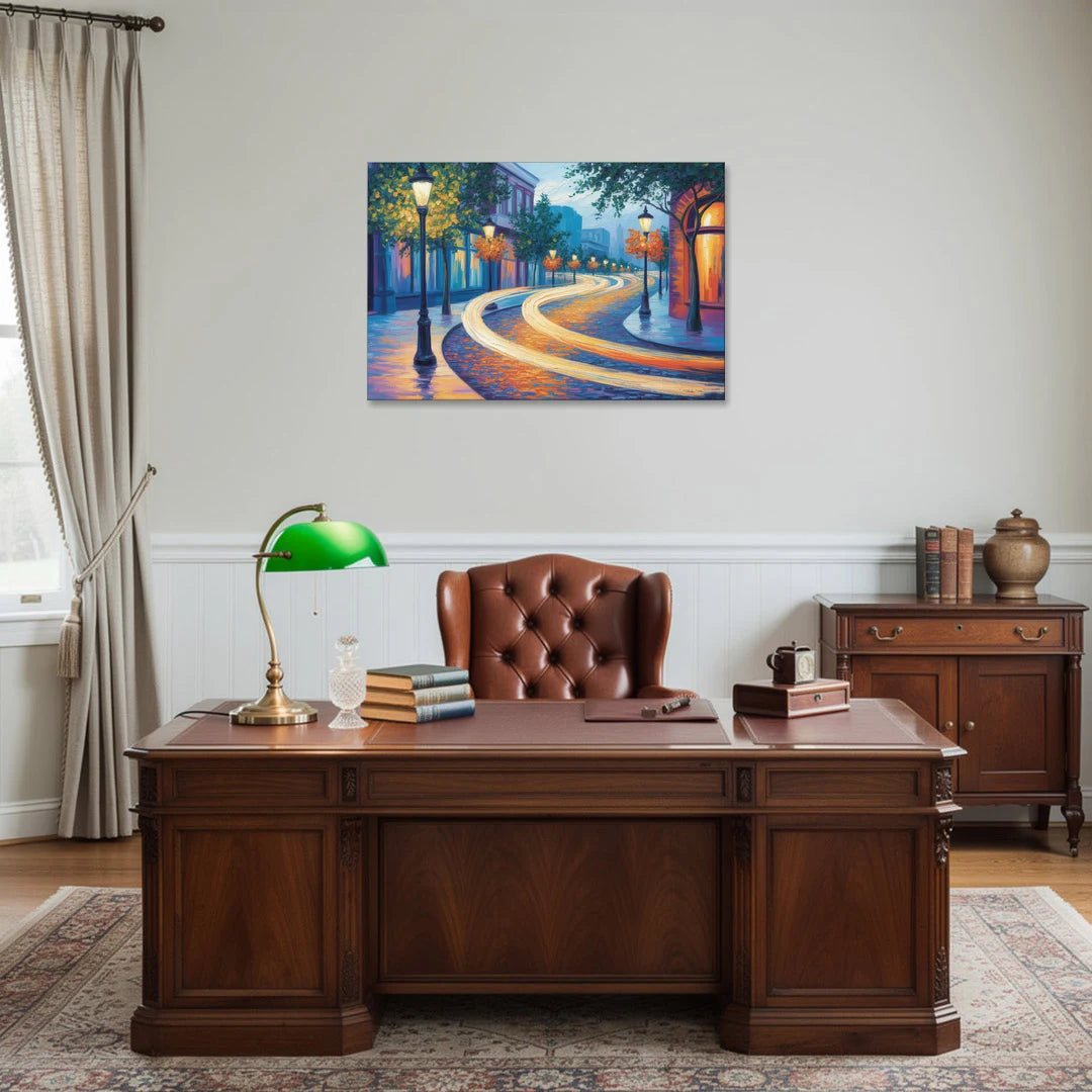 Crescent Street Lights - Canvas Wall Art - Office - 36x24