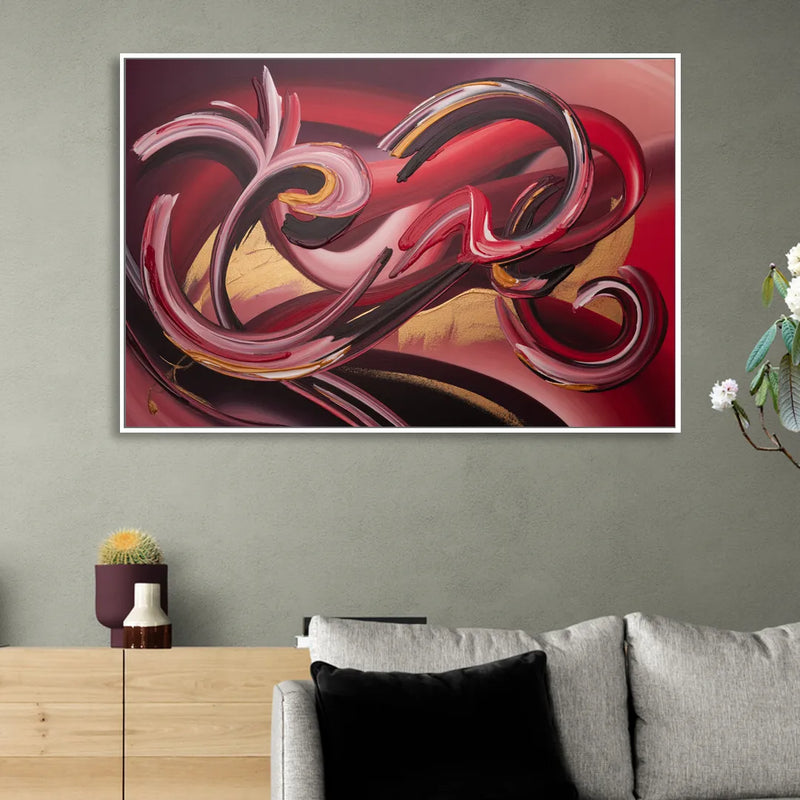 Crimson Whirlwind Red Abstract Sitting Room - White Canvas Wall Art