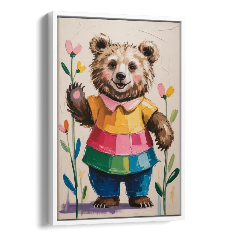 Cuddly Bear Nursery Rhyme Side - White Canvas Wall Art