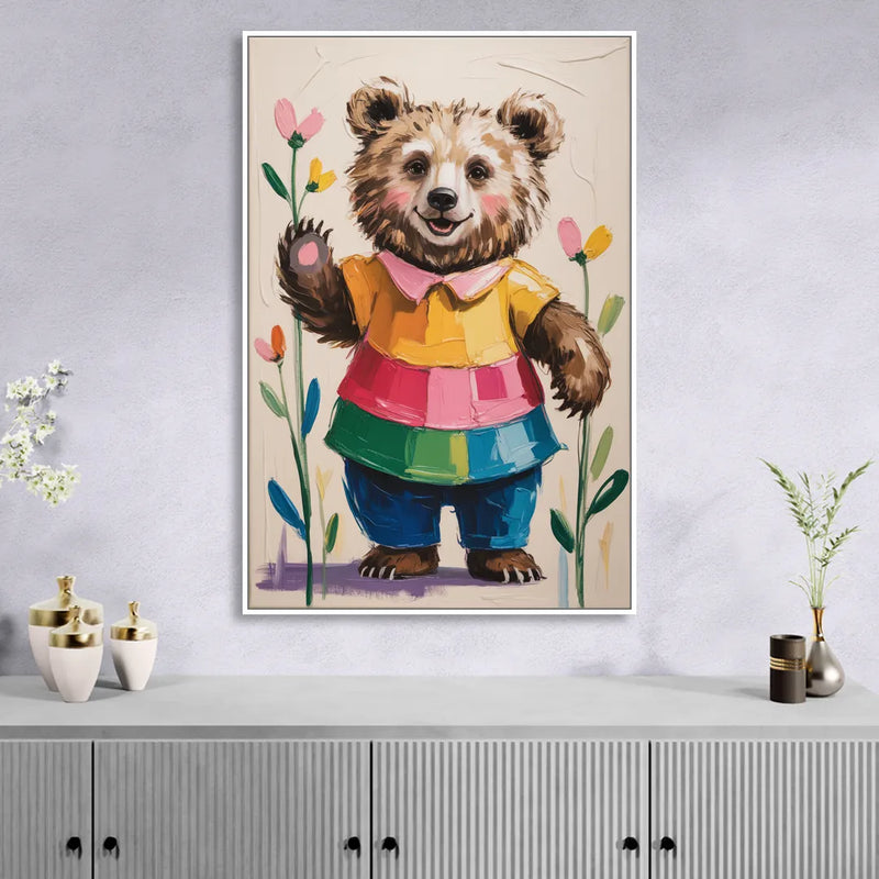Cuddly Bear Nursery Rhyme Sitting Room - White Canvas Wall Art