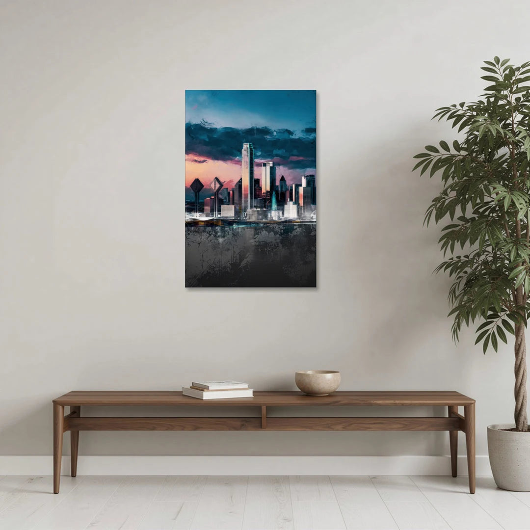 Dallas Cityscape Panorama - Canvas Wall Art - Coffee Table - 24x36