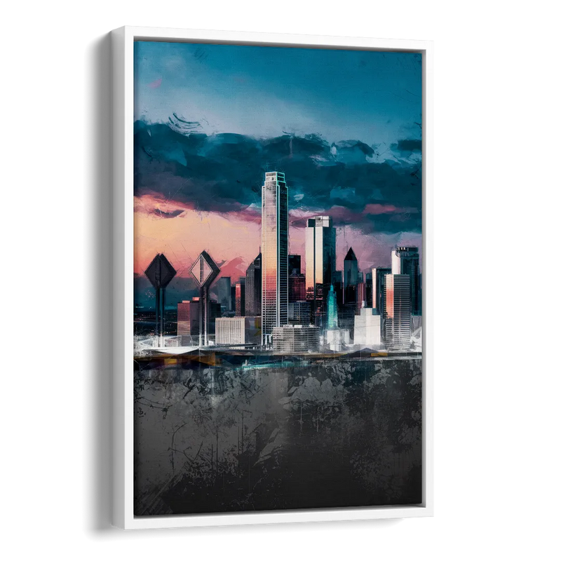 Dallas Cityscape Panorama Side - White Canvas Wall Art
