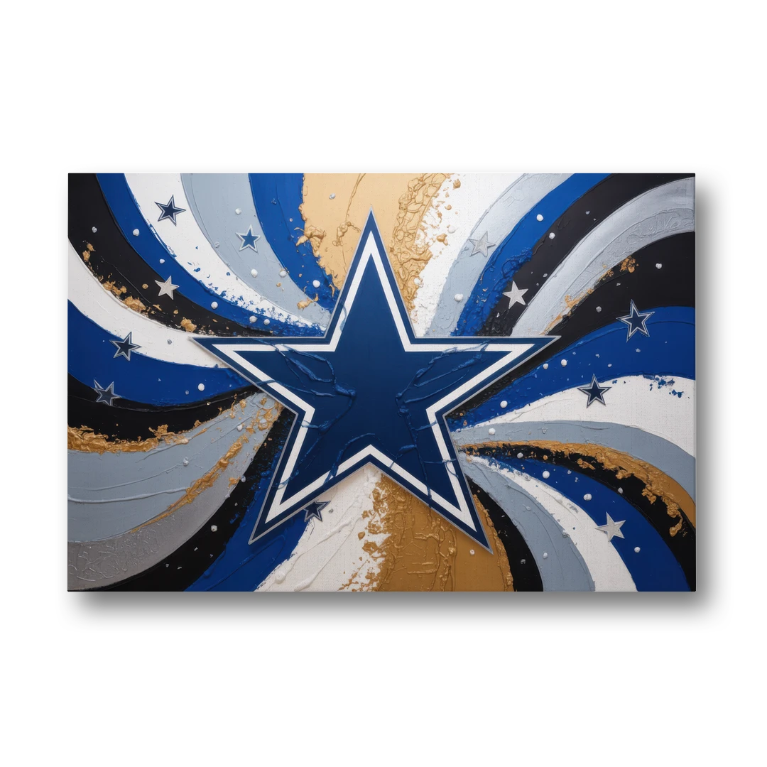 Dallas Cowboys Abstraction Energetic Team Spirit in Blue Silver - Canvas Wall Art - Front