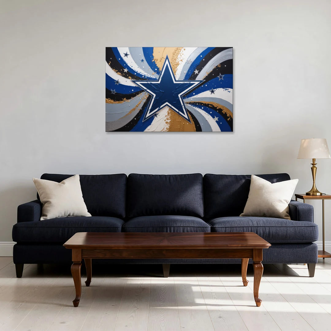 Dallas Cowboys Abstraction Energetic Team Spirit in Blue Silver - Canvas Wall Art - Sofa - 36x24