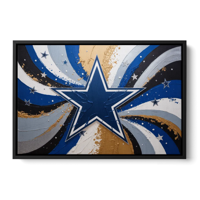 Dallas Cowboys Abstraction Energetic Team Spirit in Blue Silver Front - Black Canvas Wall Art