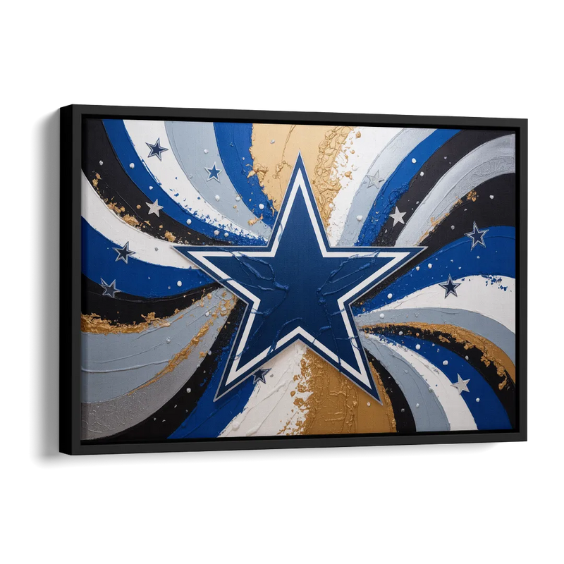 Dallas Cowboys Abstraction Energetic Team Spirit in Blue Silver Side - Black Canvas Wall Art