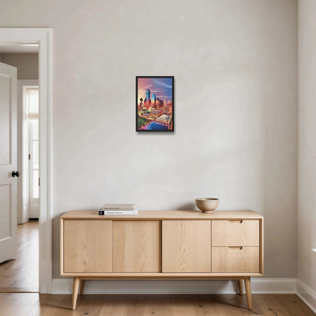 Dallas Downtown Views - Black Framed Canvas Wall Art - Coffee Table - 12x18