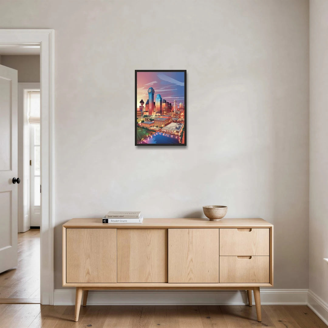 Dallas Downtown Views - Black Framed Canvas Wall Art - Coffee Table - 16x24