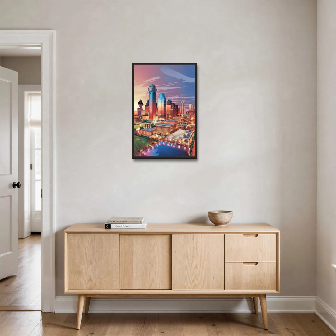 Dallas Downtown Views - Black Framed Canvas Wall Art - Coffee Table - 20x30