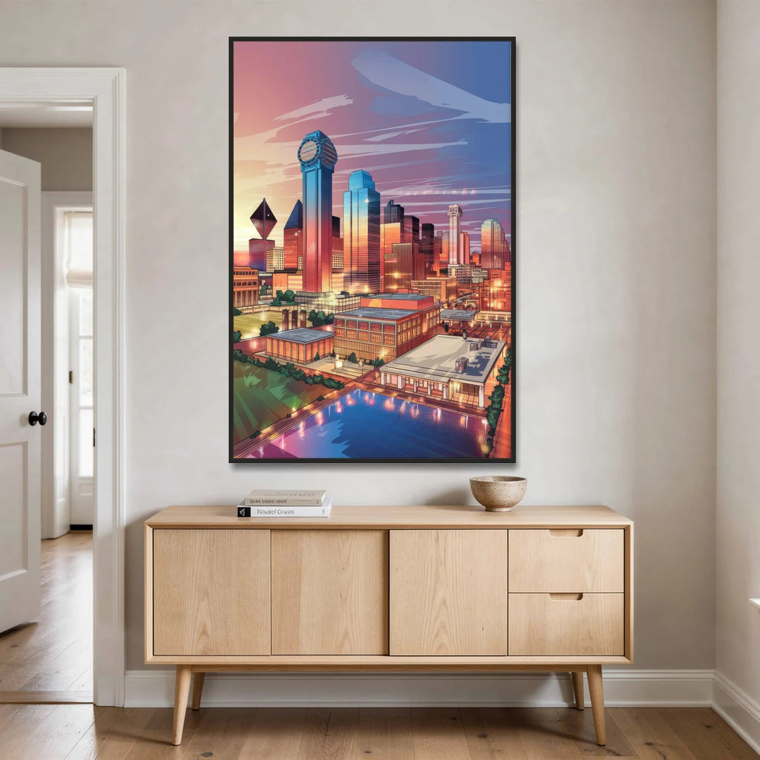 Dallas Downtown Views - Black Framed Canvas Wall Art - Coffee Table - 40x60