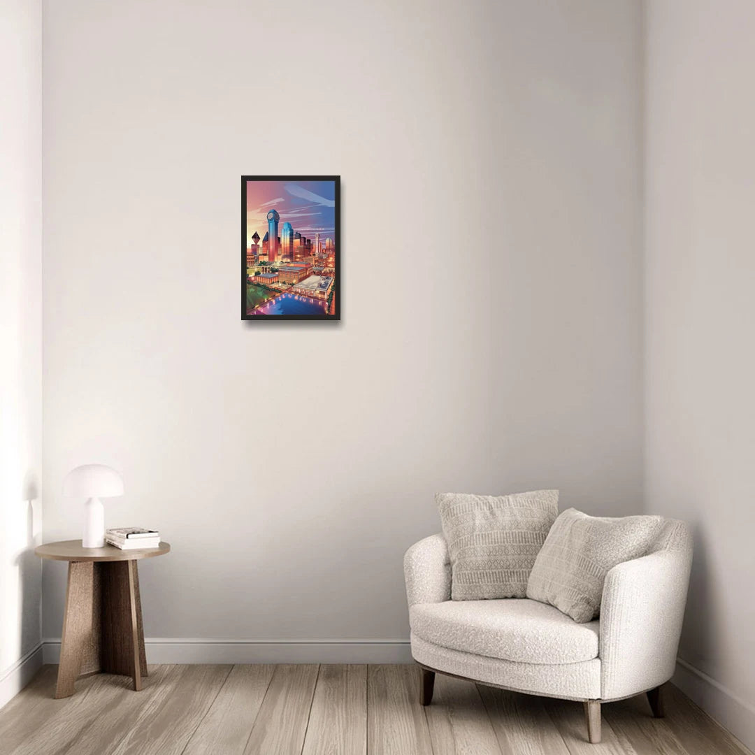 Dallas Downtown Views - Black Framed Canvas Wall Art - Sofa - 12x18