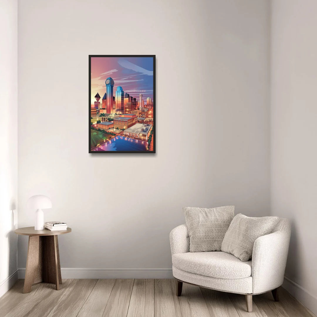Dallas Downtown Views - Black Framed Canvas Wall Art - Sofa - 20x30