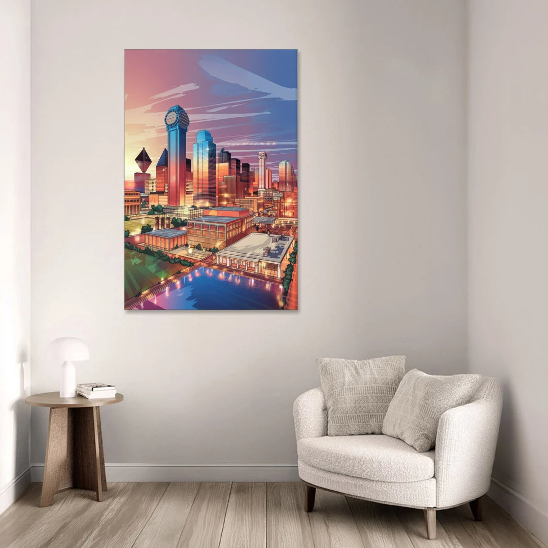 Dallas Downtown Views - Canvas Wall Art - Sofa - 32x48