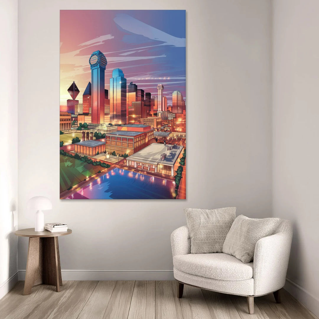 Dallas Downtown Views - Canvas Wall Art - Sofa - 40x60