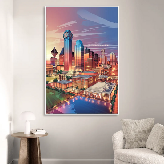 Dallas Downtown Views Living Room - White Canvas Wall Art