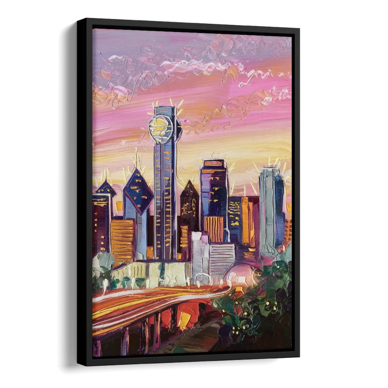 Dallas Neighborhood Charm Side - Black Canvas Wall Art