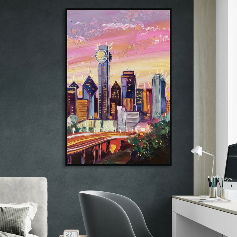 Dallas Neighborhood Charm Sitting Room - Black Canvas Wall Art